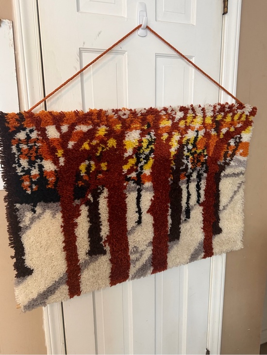 Other - Handmade Latch Hook Wall Hanging - Autumn Tree Design in Rust and Cream 35”x23”